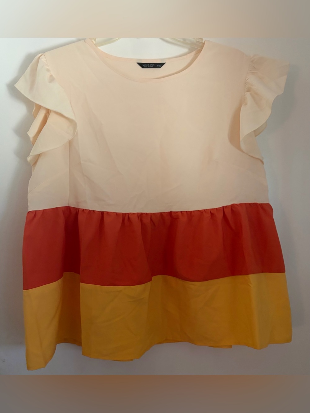 SHEIN Cream, Orange & Yellow Colorblock Ruffle Top